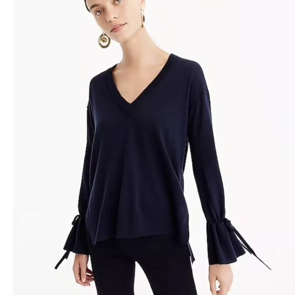 J. Crew women's merino wool top size medium cream drawstring long sleeve soft - Picture 3 of 11